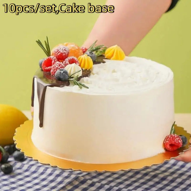 10 Pcs Cake Boards With White Golden Cake Rings, Cardboard With 6/8/10/12 Inch Cake Base, Suitable For Baking Cakes