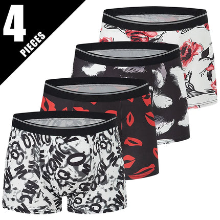 4/10piece Set Of European And American Men's Fashionable Printed Boxer Shorts Loose Oversized Elastic Waist Underwear Base Short
