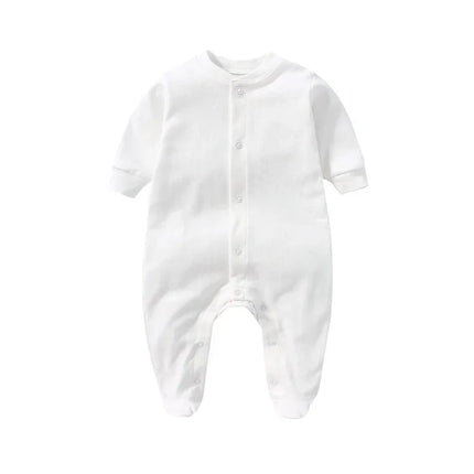 Newborn Footed Pajamas Boy Romper Long Sleeve Jumpsuit Cotton Solid White Fashion 0-12 Months Baby Clothes