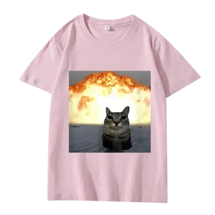 Whimsical Cat Explosion Graphic T Shirt Women Funny Short Sleeve Summer Print Women Tops Funny Cat Meme Women Clothes
