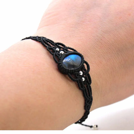Braided Labradorite Stone Macrame Bracelets For Women Natural Spectrolite Flash Stone Rope Weave Adjustable Bracelet Jewellery