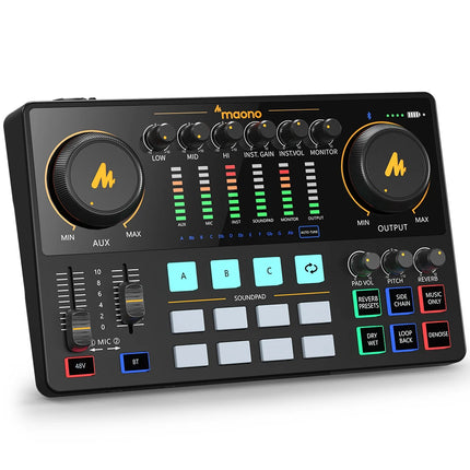 maonocaster AME2 Sound Card Maonocaster Audio Interface Podcast Equipment Studio All-In-One Mixer for Live Streaming,Guitar,PC