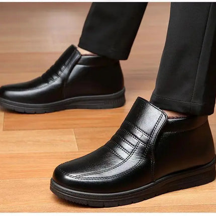 Men's Winter Thickened High-Top Cotton Shoes Warm Fleece Lined Leather Boots Anti-Slip Comfortable for Elderly And Dad