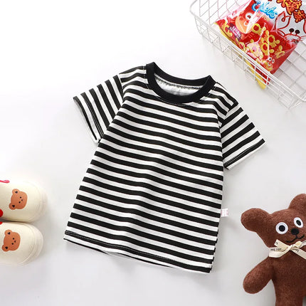 100% Cotton Fashion Baby Tshirt Summer Children's Boys Short-sleeved Stripe T-shirt Kids Boy Girl Top Clothes