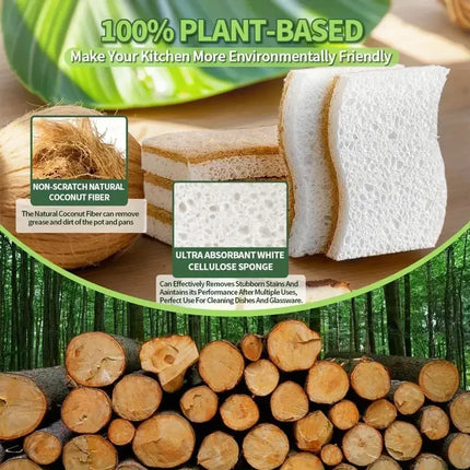 1/6/12PCS Natural Cellulose & Coconut Kitchen Sponge - White for Dishes