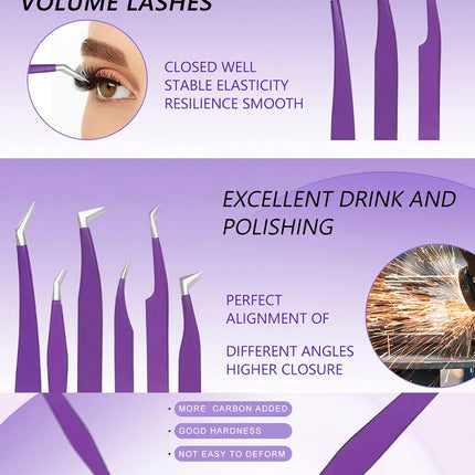 1PC Eyelashes Tweezers Stainless Steel Curved Straight Superhard Tweezers High Precision Anti-static Tweezers for Eyelashes