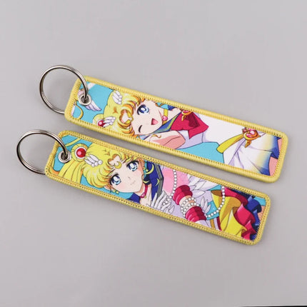 Sailor Moon Keychain Usagi Anime Embroidery Key Tag Motorcycles Cars Backpack Chaveiro Keychain Fashion Key Ring Friends Gift