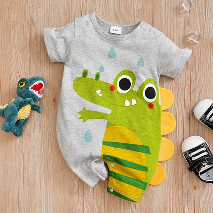 Summer Boys And Girls Cute Cartoon Crocodile 3d Printed Cotton Comfortable Casual Short Sleeve Baby Bodysuit