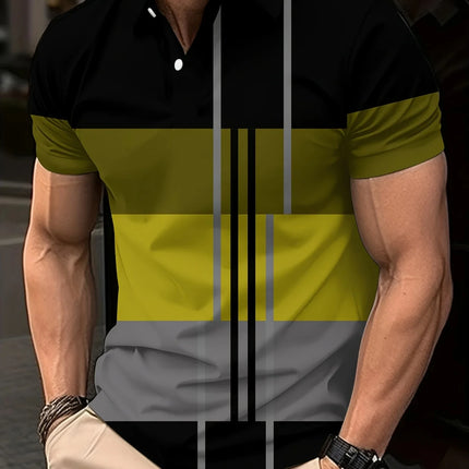 Men's Golf Stripe Polo Shirt Casual Short-Sleeve Solid Color Lapel Fashion New Business Sports Breathable T-Shirt Top