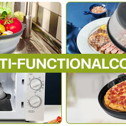 Microwave Food Splatter Cover Foldable Multifunction Splash Collapsible Guard Kitchen Gadget Colander for Meal Steaming Tray