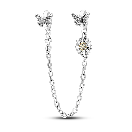 Sparkling Clear Silver Safety Chain 925 Sterling Silver Safety Chain Charm Beads Fit Original Bangle Bracelet DIY Jewelry