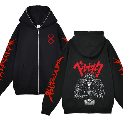 European and American fashion zippered sweatshirt Full Zip Up Hoodies Anime women's hoodie unisex hip-hop street outfit Guts Gra