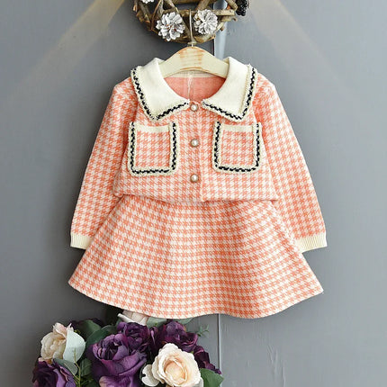 Fall toddler girl sweaters  2022 new warm knitted shirt suit skirt Korean fashion autumn winter clothes children's two piece set