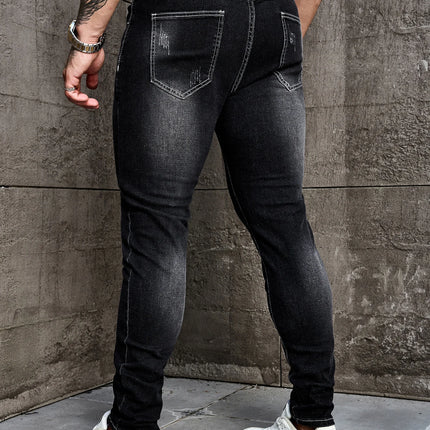 Men Jeans Denim Pants Clothing Trousers Men's Casual Black Washed Slim Fit Stretch Skinny Denim Pants