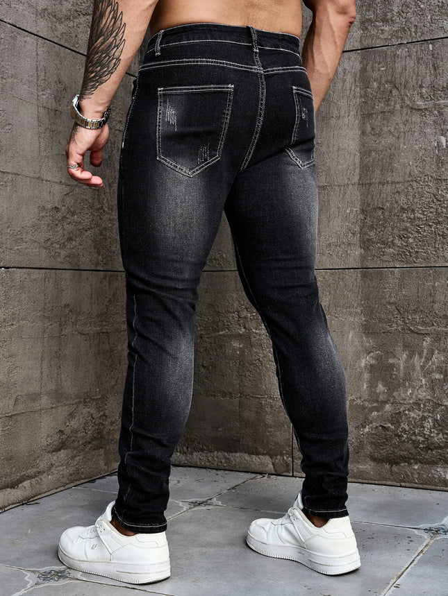 Men Jeans Denim Pants Clothing Trousers Men's Casual Black Washed Slim Fit Stretch Skinny Denim Pants