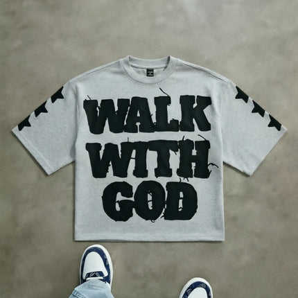 Walk with God Faith Quote Oversized T Shirt Men Women Christian Religious Graphic Short Sleeve Crew Neck Streetwear Tops 2026