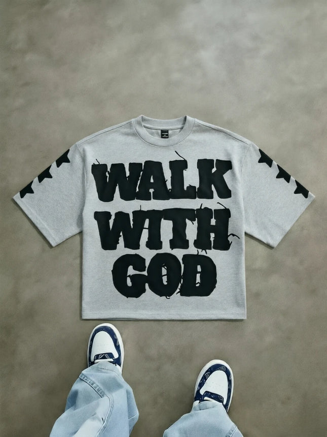 Walk with God Faith Quote Oversized T Shirt Men Women Christian Religious Graphic Short Sleeve Crew Neck Streetwear Tops 2026