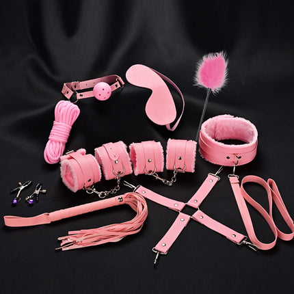 Leather BDSM Bondage Kit for Couples Genuine Handcuffs Collar Gag Vibrators Adult Sex Toys Set for Women Male Couples Adult Game