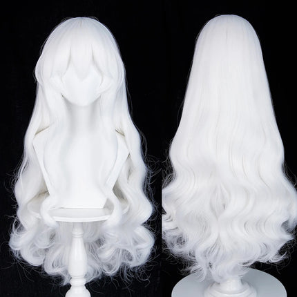 White Long Wavy Anime Game Cosplay Synthetic Wigs with Bangs Fluffy Heat Resistant Wig for Daily Party