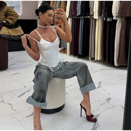 Sexy Double Layered Shoulder Straps Women Vest Elegant Backless Sleeveless Lace Up Female Top 2026 Spring Summer Lady Crop Tops