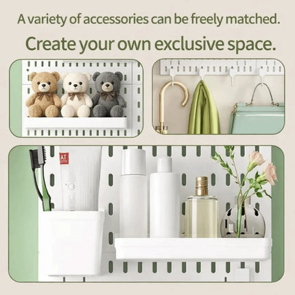 Wall-Mounted Storage Board with Hooks DIY Pegboard Space-Saving Storage Organizer Board for Kitchen Bedroom Bathroom Study Room