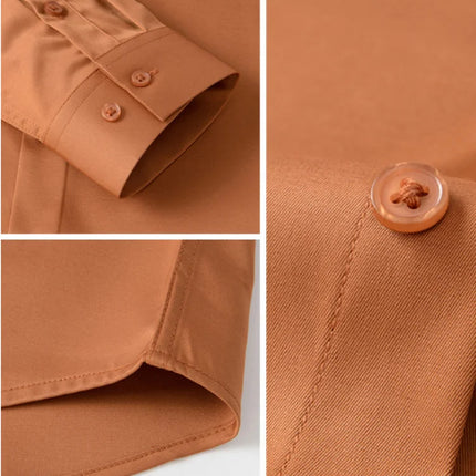 6XL Men Shirt Long Sleeve Slim Fit Luxury Smooth Soft Anti-wrinkle Non-ironing Solid Color Ice Silk Shirts Men Long Sleeve