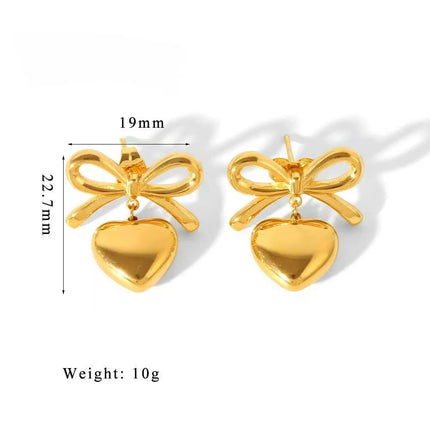 Fashionable elegant waterproof stainless steel bow heart-shaped pendant women's earrings jewelry party wedding 2025 new item
