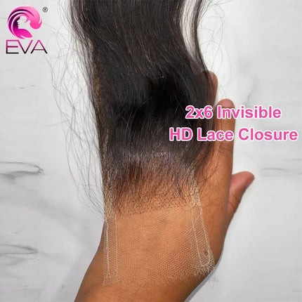 Eva 2x6 HD Lace Closure Invisible HD Lace Melt Skins Human Hair Closure Pre Plucked 2x6 Deep Parting Straight/Body Wave Closures