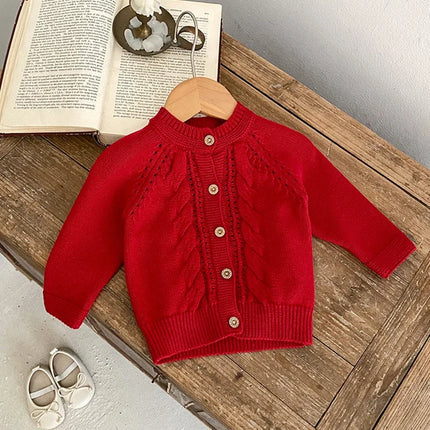 Spring Autumn Baby Girls Cardigans Red Coat Baby Sweater Toddler Knit Cardigans Newborn Knitwear Long-sleeve Baby Girl Clothes