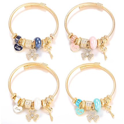 New Trendy 4 Colors Heart Shape Painted Pendant Closure Beaded Bracelet Golden Stainless Steel Women Bracelet 2025 Charm Jewelry
