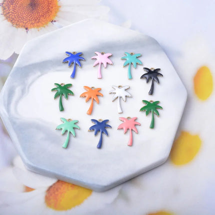 20pcs Copper Two-sided  Enamel coconut tree  Charms oil dripping Ear Pendant Necklace bracelet  jewelry decoration