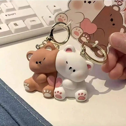 2pcs Cute Cartoon Bear Couple Keychain Mini Pendant For Bag Car Decoration Valentines Day Gift
