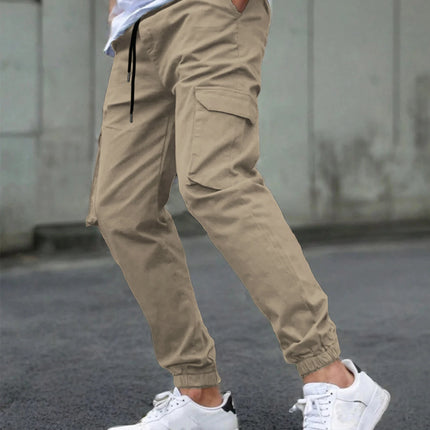 Men's Slim Fit Elastic Waist Cargo Pants Multi-Pockets Cuffed Hem Comfortable for Casual Outdoor Wear