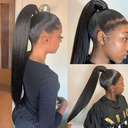 Straight Ponytail Extension Human Hair Clip in Pony Tail Hair Extensions Remy Natural Black Human Hair Ponytail Extensions