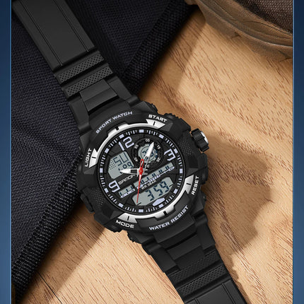 SANDA 6130 Dual Display Men Watches Waterproof Sport Watch Military Man Alarm Stopwatch Quartz Wristwatch Men LED Digital Clock