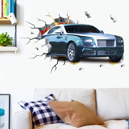 3D Supercar Vehicle Wall Stickers Wild jeep Broken Wall Poster Wall Art Car Decal Kids Room Decoration murals Boys Favors