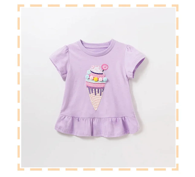 Short Sleeved T-shirt for Girls' Clothing, Loose Summer New Style, European and American Small and Medium-sized Girls' T-shirt