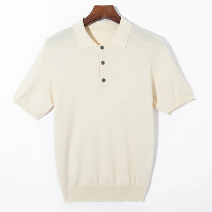 Men's short sleeved polo shirt, stylish top, knitted T-shirt, 2024 summer wool blend casual business pullover
