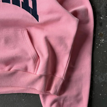 Harajuku Y2K American Light Luxury Style Pink Oversized Hoodie Men Street Hip-hop Fashion Letter Patch Casual Pullover Women
