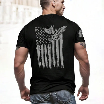 2024 New Men's Round Neck T Shirt Eagle Flag Printed T-Shirt Tops Summer Men's Sports Big Size Clothing Fitness Short Sleeve