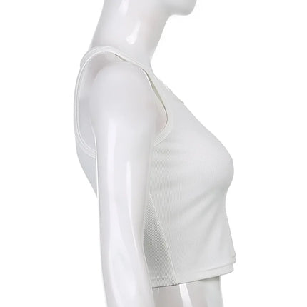 White Sleeveless Cami Top for Women Casual Ribbed Crop Fitness Tees Basic Summer Fashion Ladies 2024