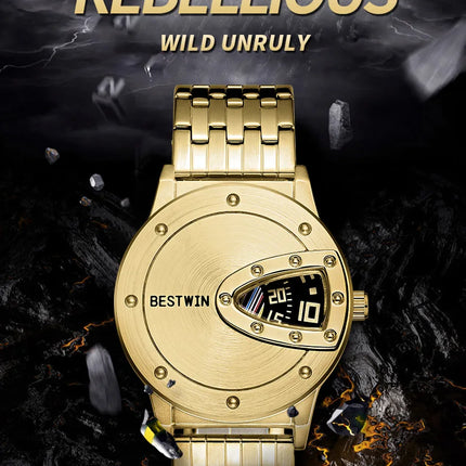 2023 BESTWIN Luxury Brand Trendy Cool Men's Wrist Watch Stainless Steel Tech Fashion Quartz Watch For Men Relogio Masculino