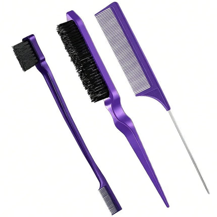 3pcs Hair Styling Comb Set Teasing Hair Brush Triple Teasing Comb Rat Tail Combs Edge Brush Hair Tail Tools Braid Tool Loop