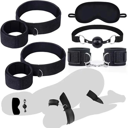 Bed Restraint Set Couple Sex Toys Bondage Handcuff Kit Adult Game Tool 18+ Erotic Tie Downs Arm Ankle Eyeblinder Flirting Sextoy