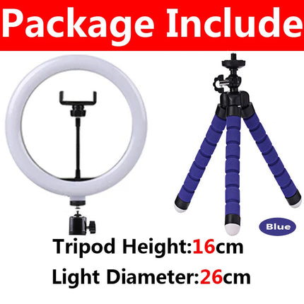 10" LED Selfie Ring Light Dimmable Led Photography RingLight With Tripod Mini Phone Stand for Tiktok Video Live Makeup Fill Lamp