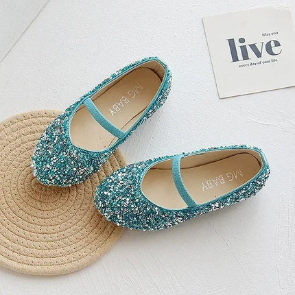 Children's 2025 new single shoe girls' fashion show sequined crystal shoes baby Baotou fashionable soft soled princess shoes