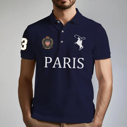 2025 Business Casual Men's Golf Polo Shirt Fashion Letter Print T-shirt Parisian Style Breathable Comfortable High-end Lapel Top