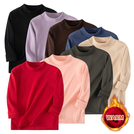 1/2/3piece Autumn And Winter Thick Children's Solid Color Base Shirt Boys And Girls Brushed Warm Mid Neck Top Fashionable Hoodie
