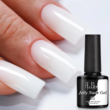 AWStorG 7.5ml Milky Jelly White Gel Nail Polish Translucent Semi Permanent Soak Off UV LED Gel Varnish Manicure Nail Art