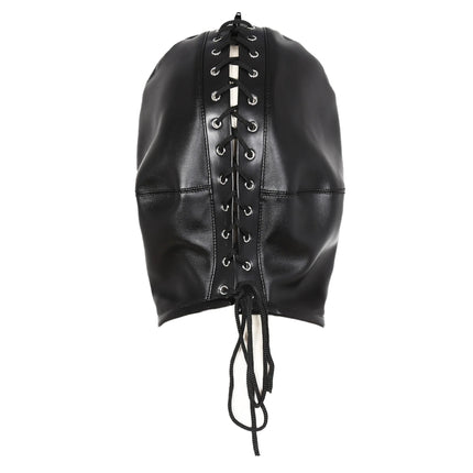 PU Leather Bondage Mask Full Head Hood Blindfold BDSM Fetish Roleplay Slave Harness Sexy Adult Sex Toys for Women Men Couples